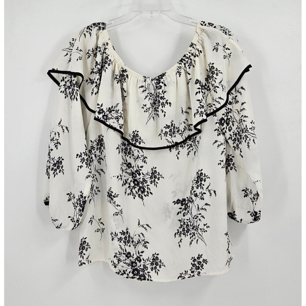 Vince Camuto Womens Sz XS Peasant Top Floral Print Ruffled Neckline Lightweight - Picture 2 of 5
